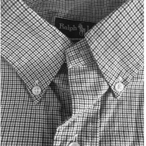 Ralph Lauren Yarmouth Mens 17 32/33 Blue Houndstooth Cotton Oxford Shirt L/S